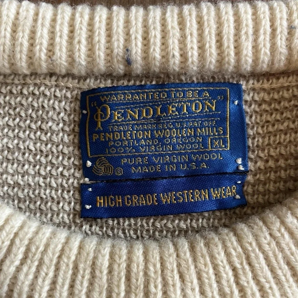 Vintage Pendleton Sweater Mens XL Cream Southwest Geometric Wool Pullover USA